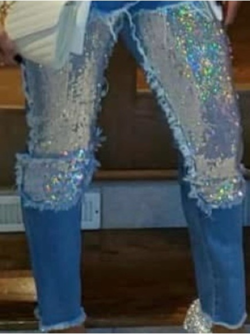 Hot & Delicious Blue Skinny Jeans with Holographic Sequin Panels